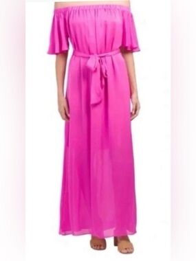 Trina Turk Maxi Dress Off  The  Shoulder Hot Pink Fuchsia
